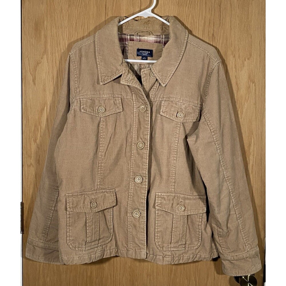 Vtg Sonoma Women's 1X Chore Coat Corduroy Shacket Barn Coatigan Utility Pockets